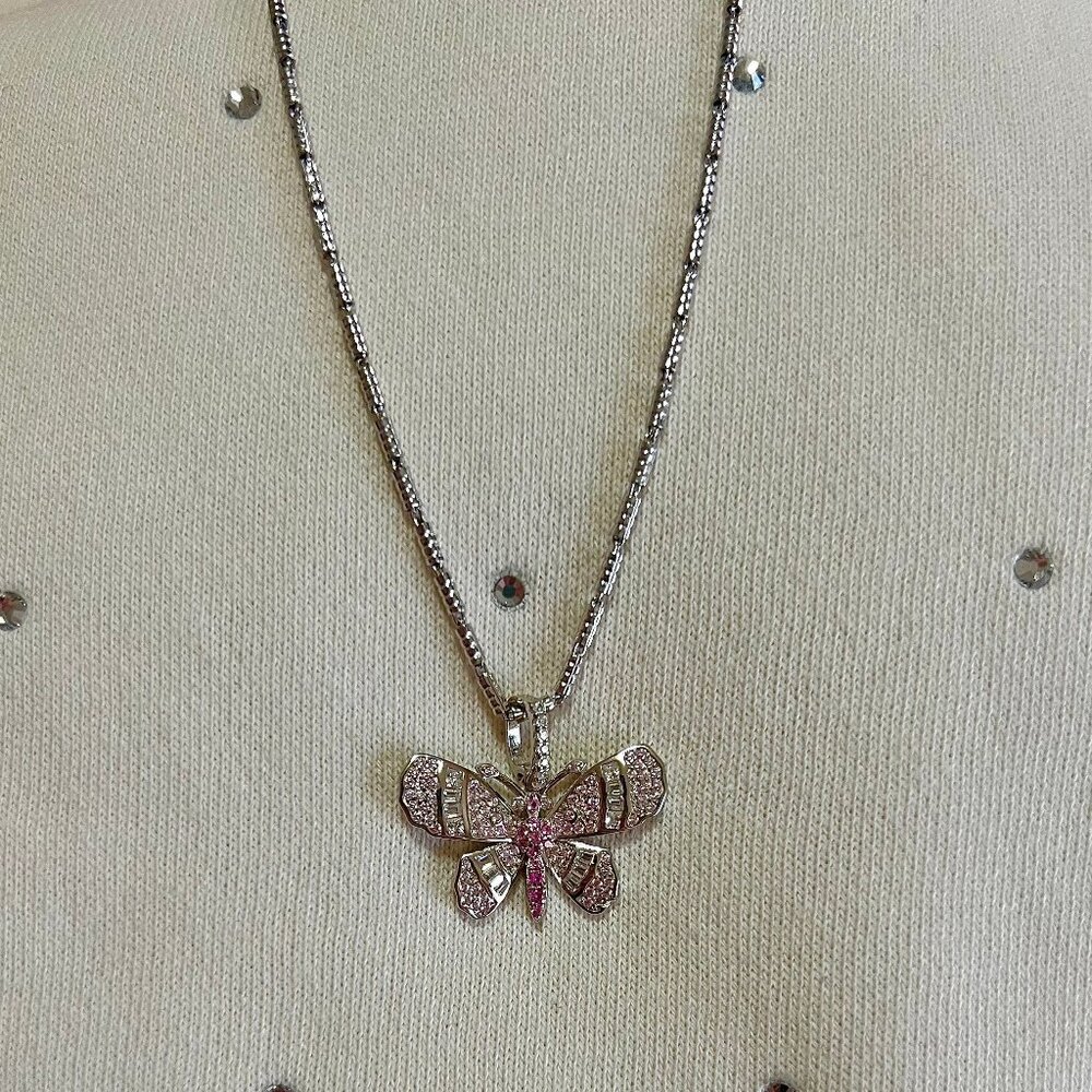 925 Sterling Silver Pink Icy Butterfly Pilar 22" Necklace
